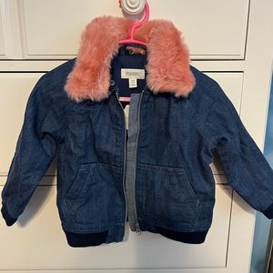 Jean jacket with removable pink fur trim
